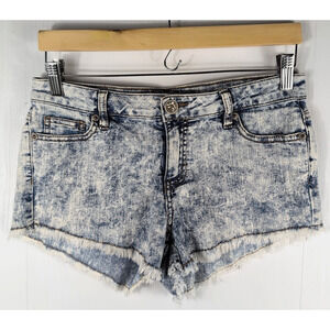 Wax Jean Women's Shorts Size M/W30 Blue Distressed Stretch Denim Frayed Hem